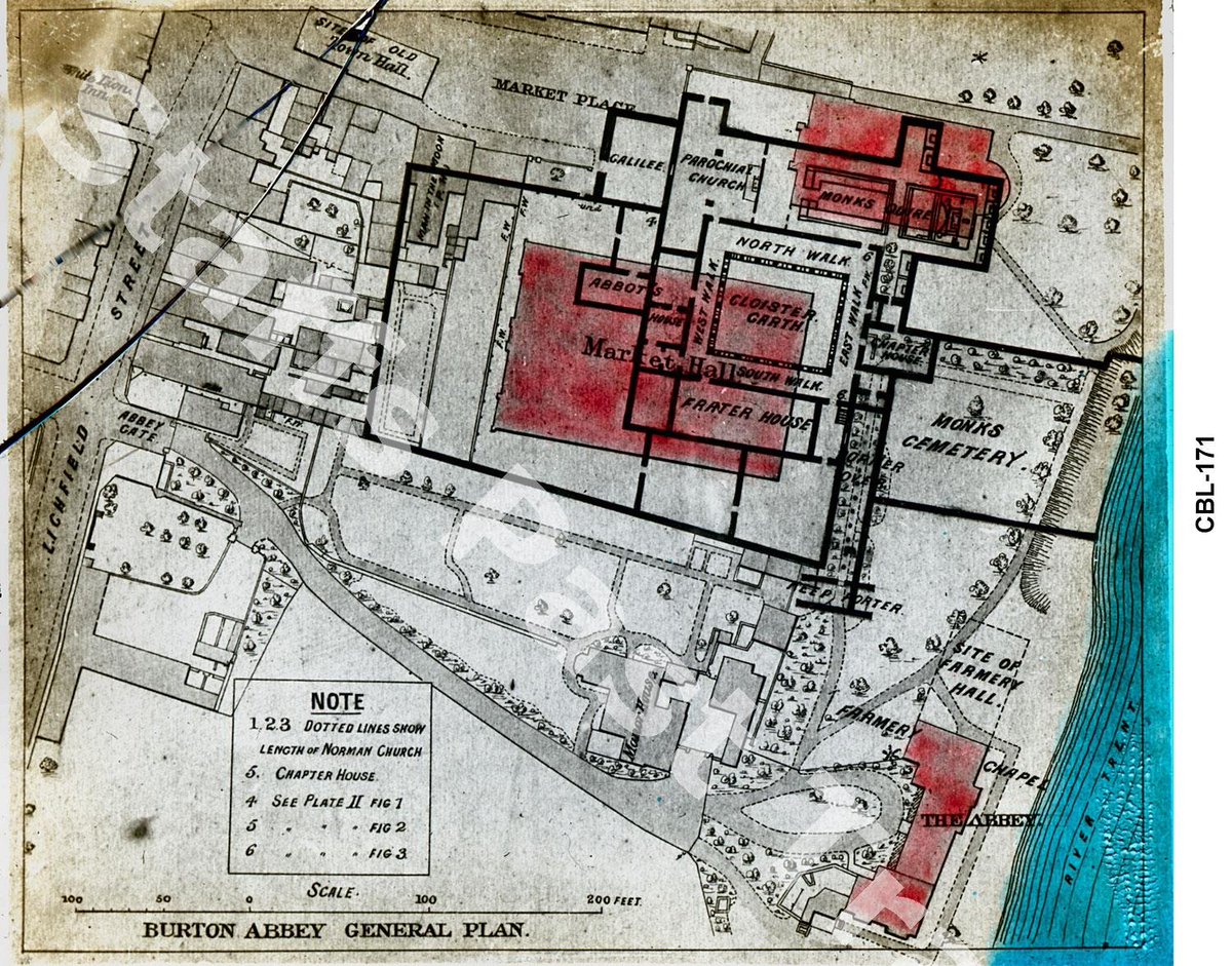 There are two plans. One of the nave, under the current 18thc St Modwen's church in 2003 VCH (red). The other very sketchy early 20thc one which is wrong on the walls of the church (blue). But gives you an idea of the cloister under the market hall.