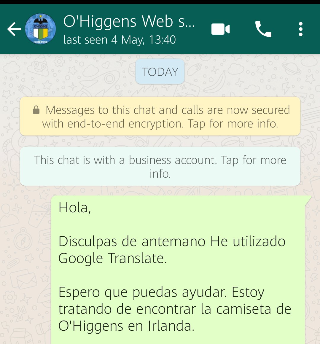 McGinleySaid's tweet photo. Using Google Translate to contact a Chilean club about their getting a shirt. O'Higgens was a founding father of Chile with Sligo roots. #FootballKits #FootballKitbox https://t.co/GjjWYzaYNy