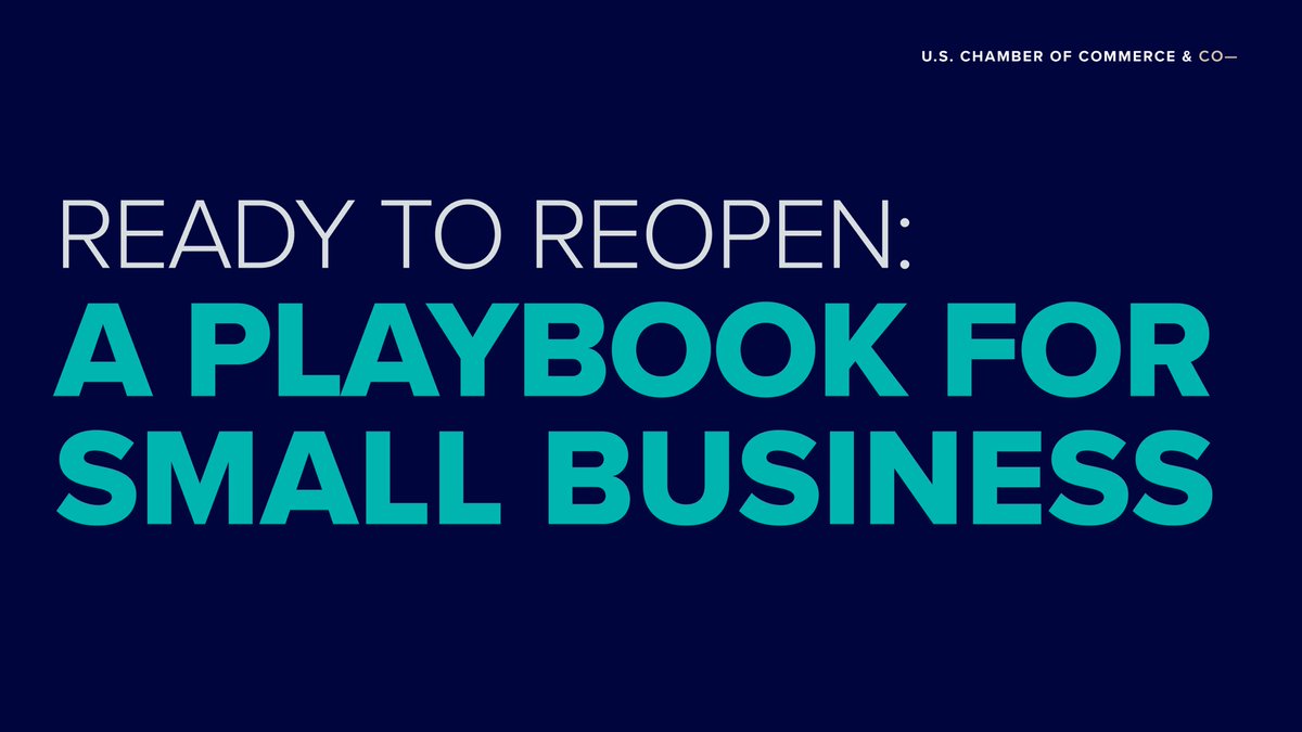 USChamberAction's tweet photo. ICYMI: The @USChamber's new Small Business Reopening Playbook offers in-depth information and resources to help you plan and prepare to reopen and get back to work.
 
Click Here to Download the Playbook (Now Available in English and Spanish): https://t.co/CTS24ZIHnQ https://t.co/LujEgsNmnB