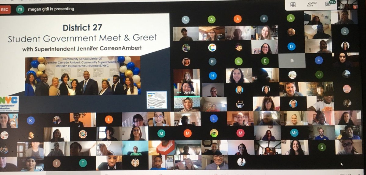 SCEWP27Archived's tweet photo. Epic Moment: Superintendent @JCarreonambert Google Meet with almost 50 Student Govt. Presidents today, addressing amazing questions &amp; getting feedback on improving Remote Learning &amp; Student Choice. #SCEWP @SpencerAndreD @DOEChancellor @CWATSONHARRIS @ofdc_nycschools @QSNYCDOE https://t.co/bw037Uz1Ay