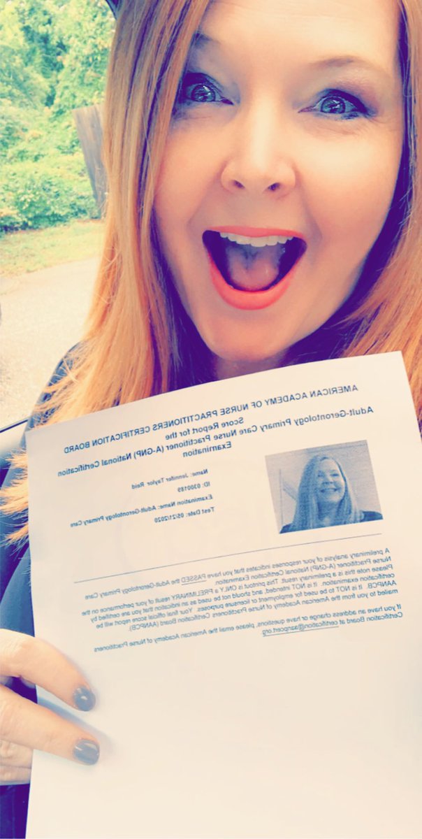 JenReidDNP's tweet photo. Dr. Jennifer Reid, DNP, APRN, AGNP-C #dnp #heylookmaimadeit #aprn #agnp #passed #letsgettowork https://t.co/YVbg6zyhKb