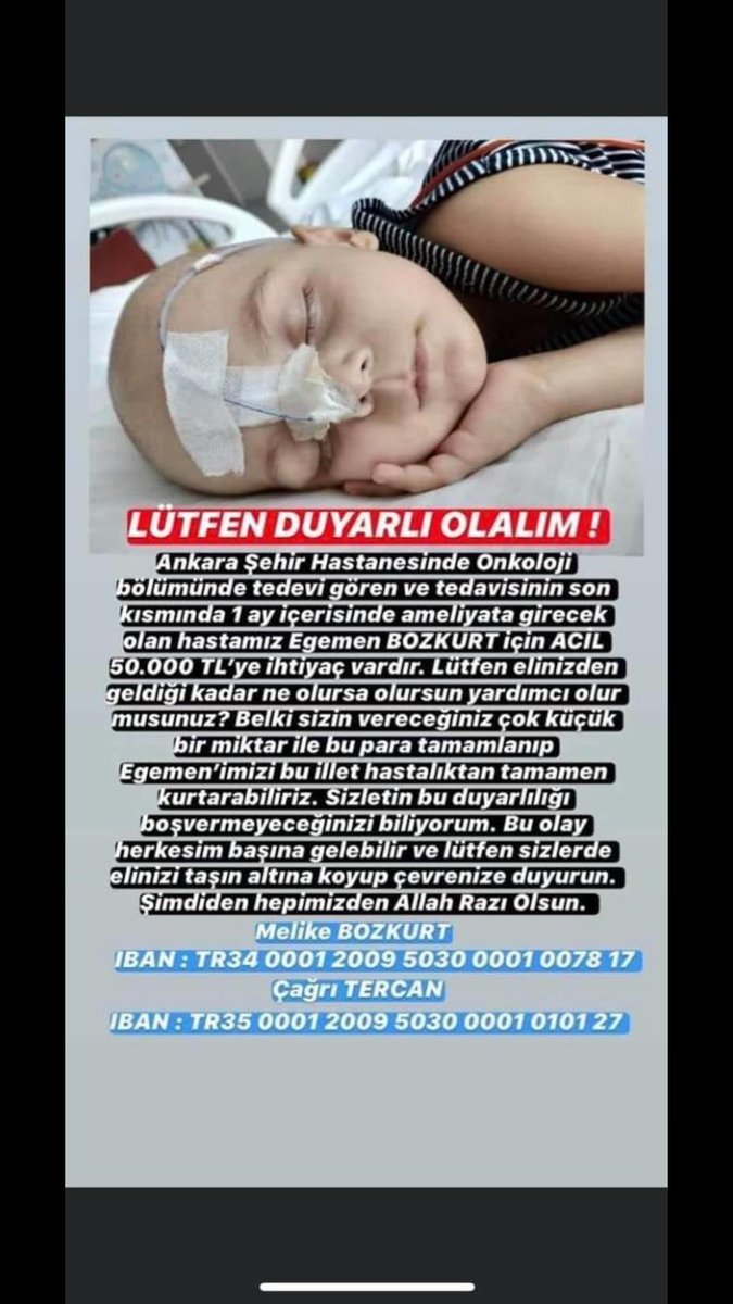 Haluk abi arkadaşımızın oğlu Egemen Bozkurt Ankara Şehir Hast. onkoloji bölümünde tedavi görüyor ve tedavisinin son kısmında. 1 ay içinde ameliyat olması gerekli.ama ailenin ekonomik durumu yetersiz maalesef. Yardımlarınızı bekliyoruz. <a href="/haluklevent/">Haluk Levent ( Ahbap Ekibi )</a> <a href="/ahbap_izmir/">ahbap İzmir</a> <a href="/ahbapplatformu/">Ahbap Platformu</a>