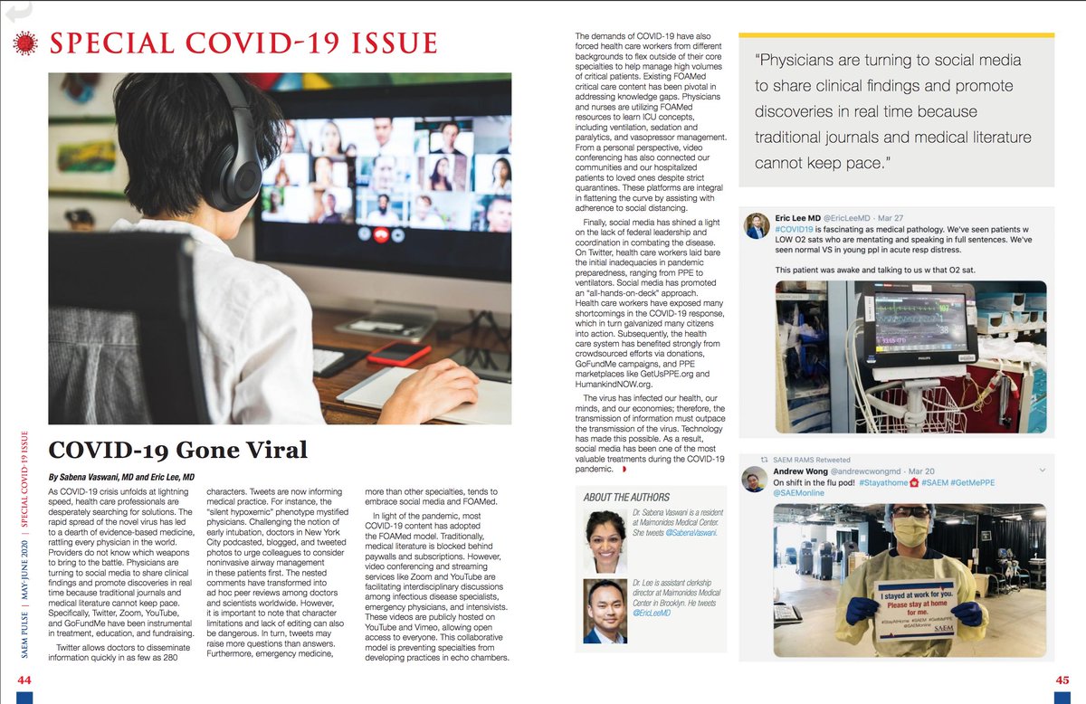 A packed special #Covid_19 edition of <a href="/SAEMonline/">SAEM</a> Pulse featuring a spotlight on <a href="/darakass/">Dara Kass, MD</a> and more. 

The more includes a #SocialMedia article by <a href="/SabenaVaswani/">Sabena Vaswani, MD MPH</a>, one of our excellent <a href="/Maimonides_EM/">Maimonides EM</a> residents. 

#MedEd #MedTwitter 

issuu.com/saemonline/doc…