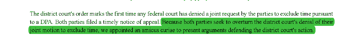 13) In Fokker, the DC Circuit said, "Because both parties seek to overturn the district court's denial of their joint motion to exclude time, we appointed amicus curiae to present arguments defending the district court's action."  #appellatetwitter