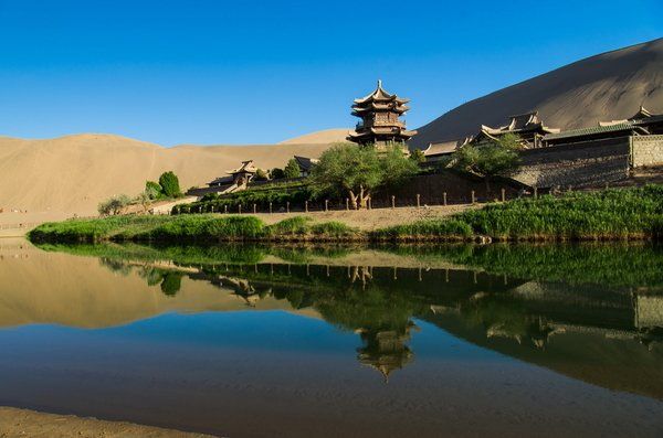 The Crescent Spring is located in Dunhuang, Gansu Province of China. It ...
