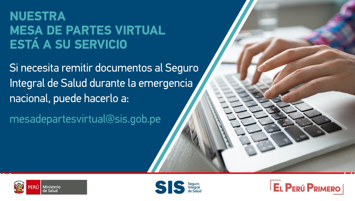 SISPeruOficial's tweet photo. ✔#SISinforma
📄 Si necesita remitir documentos al #SIS durante la Emergencia Nacional, puede hacerlo a: 📧mesadepartesvirtual@sis.gob.pe https://t.co/RZjkdHNIrr