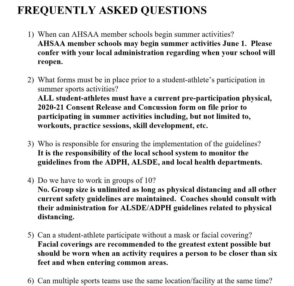 AHSAAnow's tweet photo. See the front page of https://t.co/8UpAMJtfvx for the latest updates regarding guidelines for return to athletics and our Frequently Asked Questions to answer any questions you may have! https://t.co/jakO1P6E8N