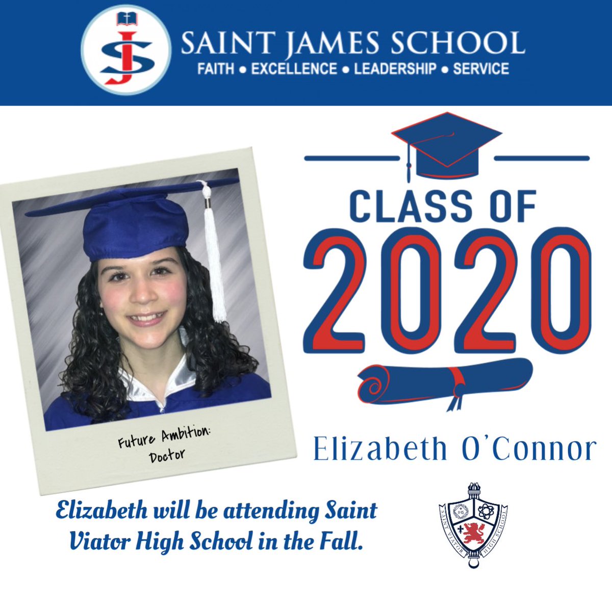 SJS_Bulldogs's tweet photo. Congratulations Class of 2020 member, Elizabeth OโConnor! ๐ One of Elizabethโs favorite SJS memories was the 8th grade ski trip when she went down the black diamond hill! Congratulations, Elizabeth! ๐ #FindAWay #SJSClassOf2020 @SVHSFutureLion @SaintViatorHS https://t.co/Z3DbEXDitW