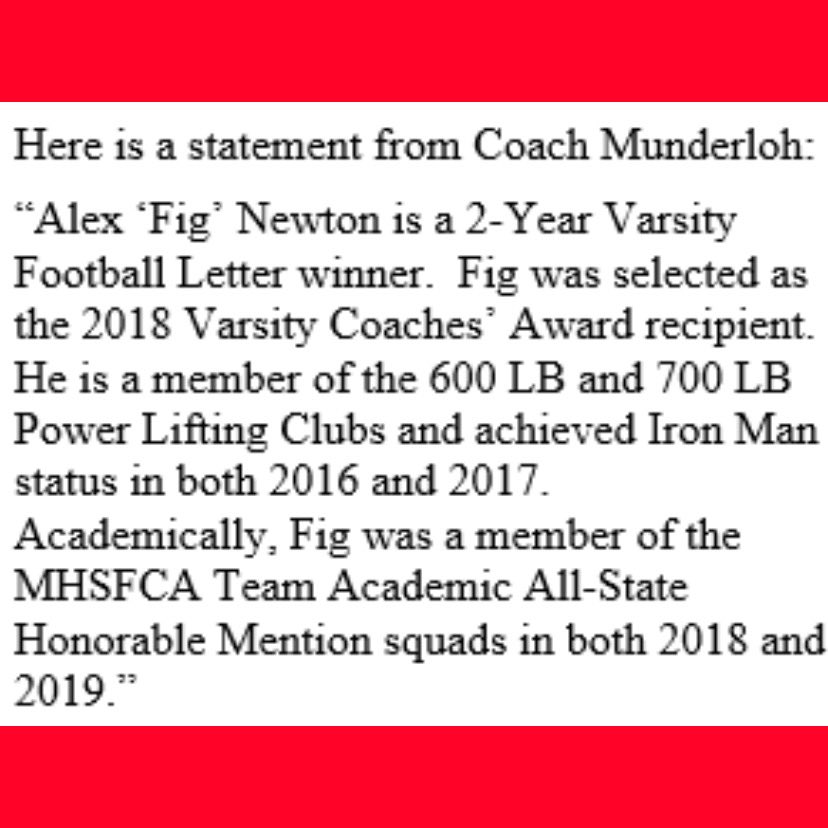 STLSharks's tweet photo. Congratulations to Alex "Fig" Newton! He participated all 4 years in Football &amp; as well as 4 years in Wrestling. Included is his photo &amp; a statement from Coach Munderloh. 

Another tweet will have Fig’s wrestling photo &amp; statement from Coach Kuhn! 

#SharkTank
#Seniors2020 https://t.co/VQjzxucDGr