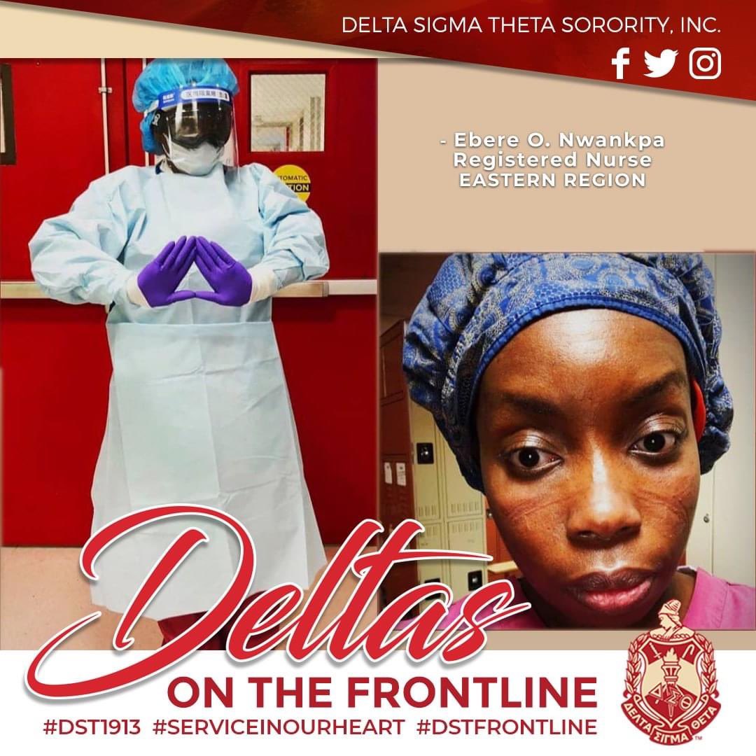 dstinc1913's tweet photo. We salute Ebere O. Nwankpa, Bronx Alumnae, Eastern Region. A Registered Clinical Nurse in the ORICU Surge Unit at New York-Presbyteria Hospital, sheโs serving in the USAโs original epicenter of this pandemic. Thank you for your service!
#DST1913 #ServiceInOurHeart #DSTFrontline https://t.co/jOUsqOtocJ