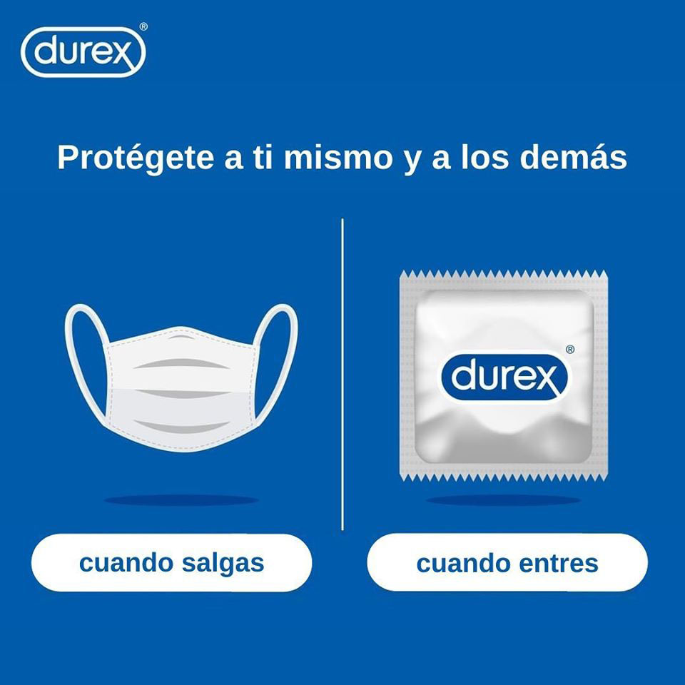 Durex promoviendo el uso de mascarillas y preservativos de su marca. Fuente: Twitter