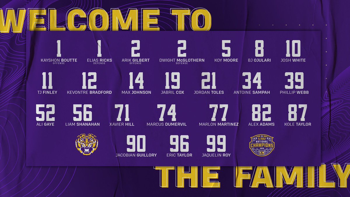 Numbers for the New Tigers 🔗 lsul.su/20fbroster