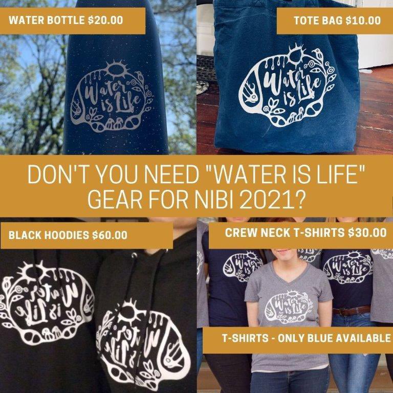 FUNDRAISER ALERT 
DEADLINE TO ORDER GEAR - MAY 24, 2020.  Complete the order form (click on link) forms.gle/8FN1X7fYeo9fKV… Payment information will be sent to you. 
We are so thankful to <a href="/dainjahrous/">Jovan Bassier</a> for allowing NIBI to use her "Water is Life" design! niiyobinaasiik.com