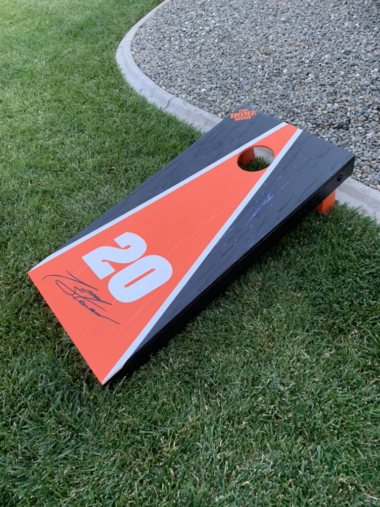 The neighbor and the girlfriend conspired to make this awesome corn hole set for my b-day!  Retro <a href="/TonyStewart/">Tony Stewart</a> in the JGR racing days.  We will be having many memorable evenings competing on these.