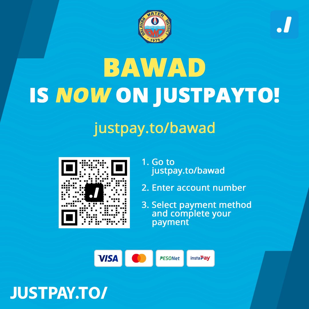 Kumusta mga taga-Balayan? You can now pay your water bils online by using justpay.to/bawad

#justpayto #jpt #bawad #balayan #batangas #batangueno #waterbill #friday #creditcard #mastercard #visa #sendmoney #receivemoney #securepayments #onlinepayments #easypayments