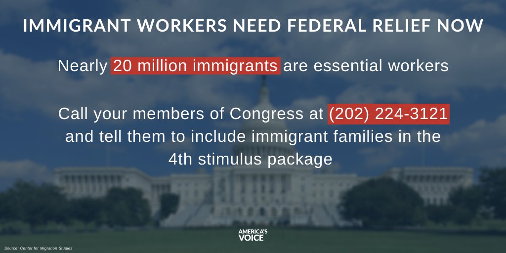 AmericasVoice's tweet photo. Nearly 20 million immigrants across the country are essential workers helping fight the coronavirus pandemic. They need federal relief now.

Call your members of Congress TODAY and tell them to include immigrant families in the #HeroesAct https://t.co/nnYDr7C05m
