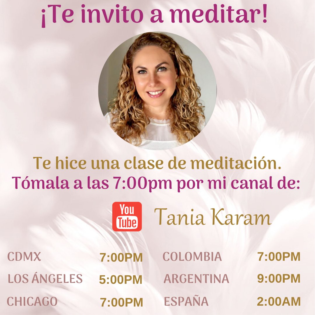 taniakaram's tweet photo. ¡Hoy te invito a que te unas a meditar! Te guiaré en los básicos que necesitas aprender y te llevaré de la mano para que medites sin interrupciones. ¡Que mejor que un descanso para meditar! Te espero, solo necesitas estar suscrito a mi canal de Youtube. ¡Primero tu paz! https://t.co/sgAFGiihUd