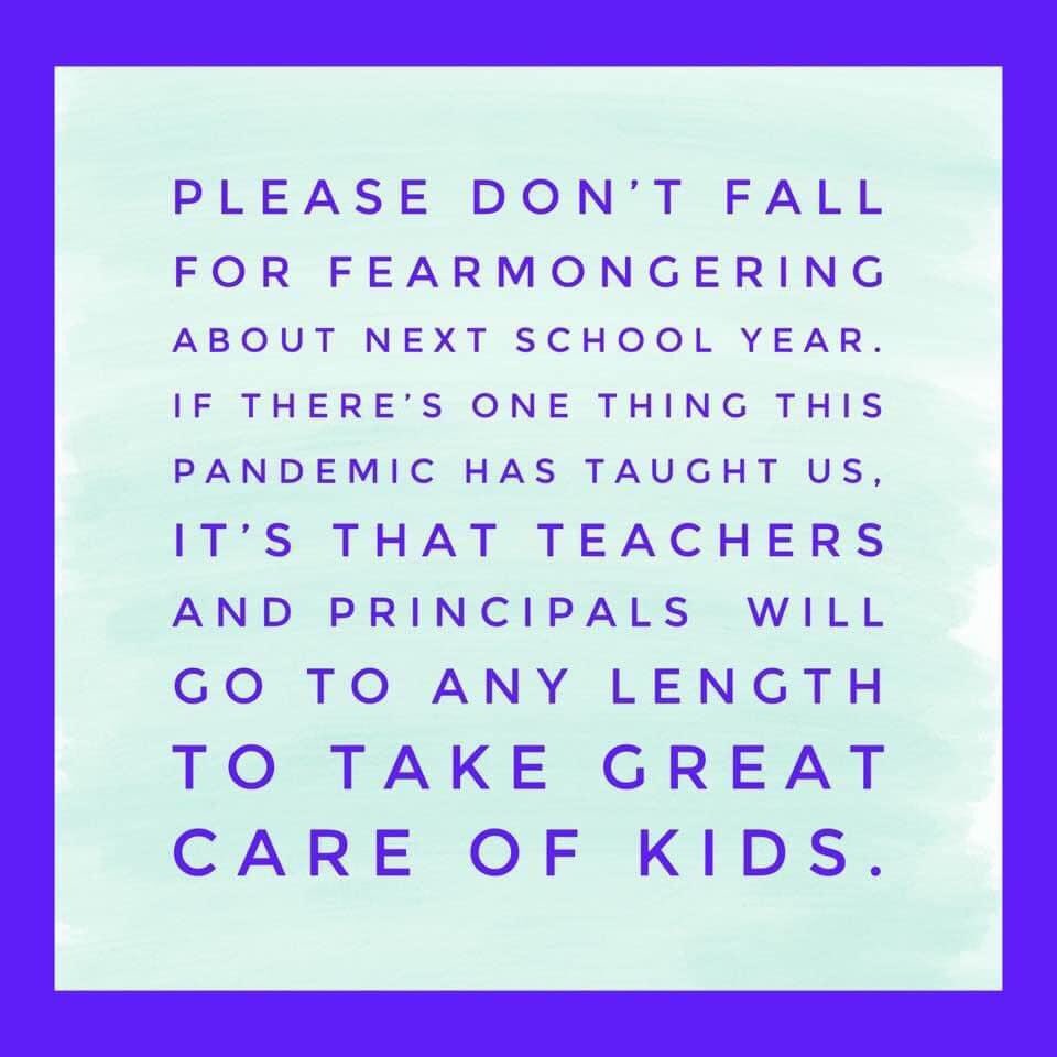 Love this quote, “Please don’t fall for fearmongering about next school year. If there’s one thing this pandemic has taught us, it’s that teachers and principals will go to any length to take great care of kids.” #WeAreAldine #SomosAldine