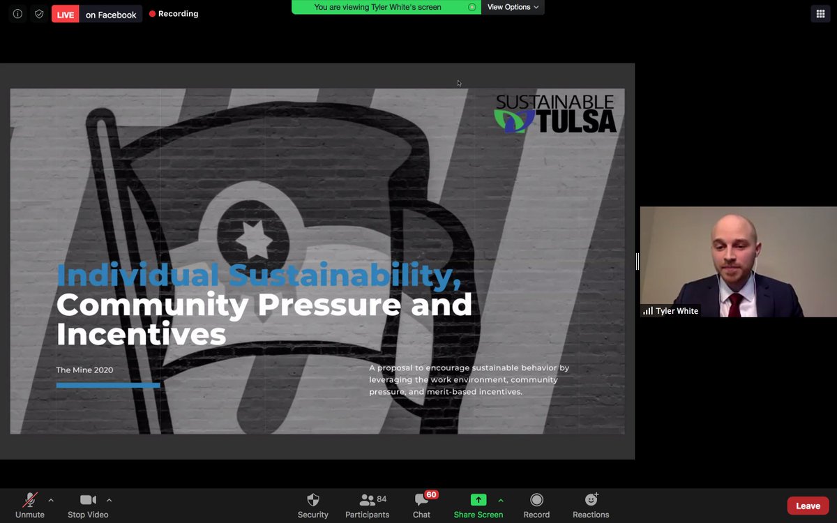 TheMineTulsa's tweet photo. The 2nd presentation of the evening details our work with @sustainabletuls to encourage sustainable behaviors by leveraging corporate partnerships and merit-based incentive programming. https://t.co/U61gcxAjb8