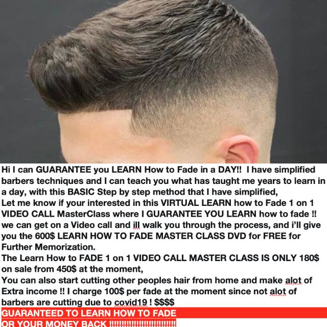 LearnHowtoFade's tweet image. Learn How to fade VIRTUAL 1 on 1 MASTER CLASS!
#cosmotologist #cosmotologyschool #cosmotologystudent #cosmotology #barberstudent #barberstudents #hairstyliststudent #hairstudent #hairstudents #hairapprentice #hairstylist #barber #barbers #hairstylists #howtofadehair
