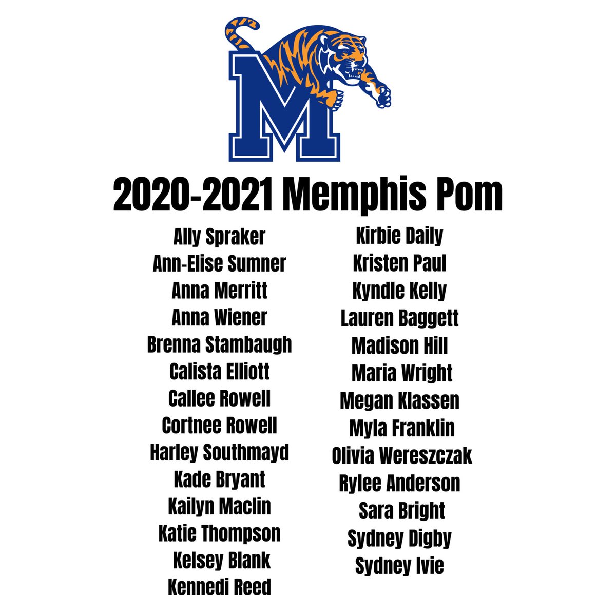 MemphisPom's tweet image. We are pleased to announce the 2020-2021 University of Memphis Pom Squad! Thank you to everyone who worked so hard during this audition process. We can’t wait to see what this season has in store. Congratulations &amp;amp; Go Tigers!