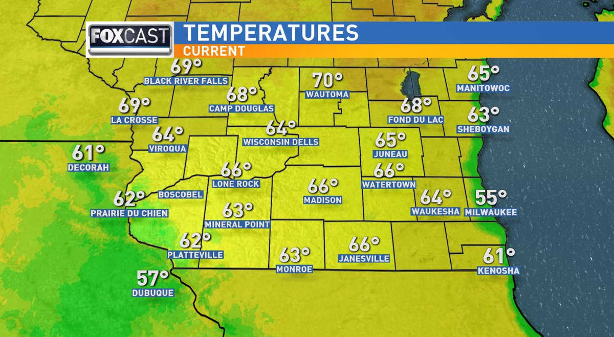 Evening temperatures across southern Wisconsin. wiwx FOX 47 Madison