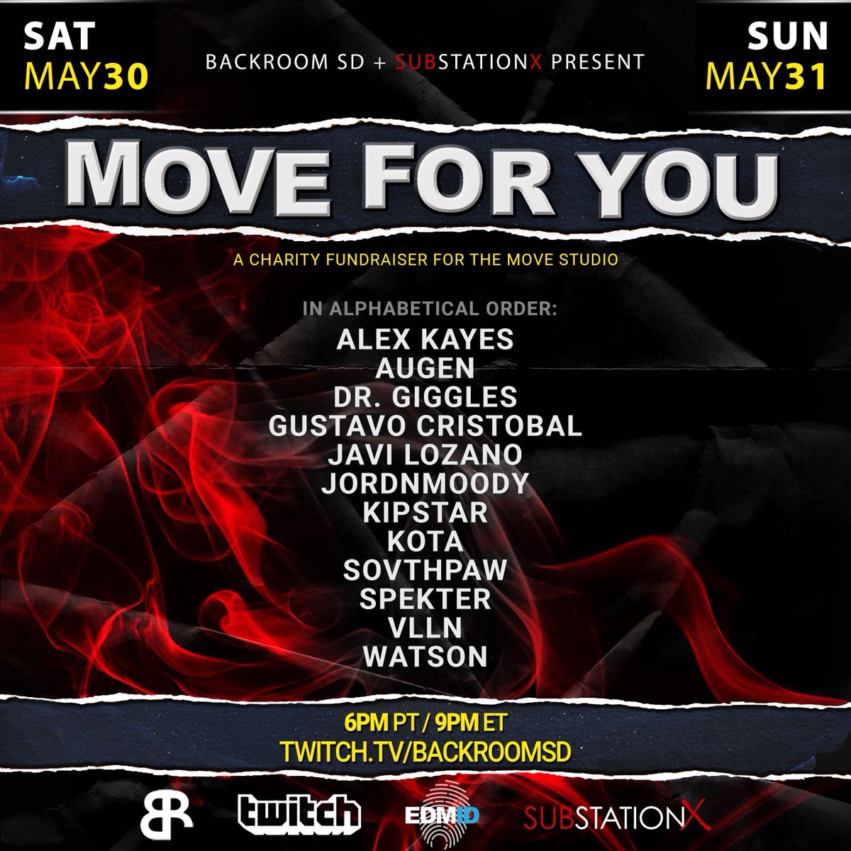 EDMIdentity's tweet photo. We're proud to be partnered with @BackroomSD and @SubstationXsd on their upcoming livestream event #MoveForYou. Stay tuned for set times and more in the coming days!
#BackroomSD
https://t.co/iipm88MbRO https://t.co/VHl3o7NsiK