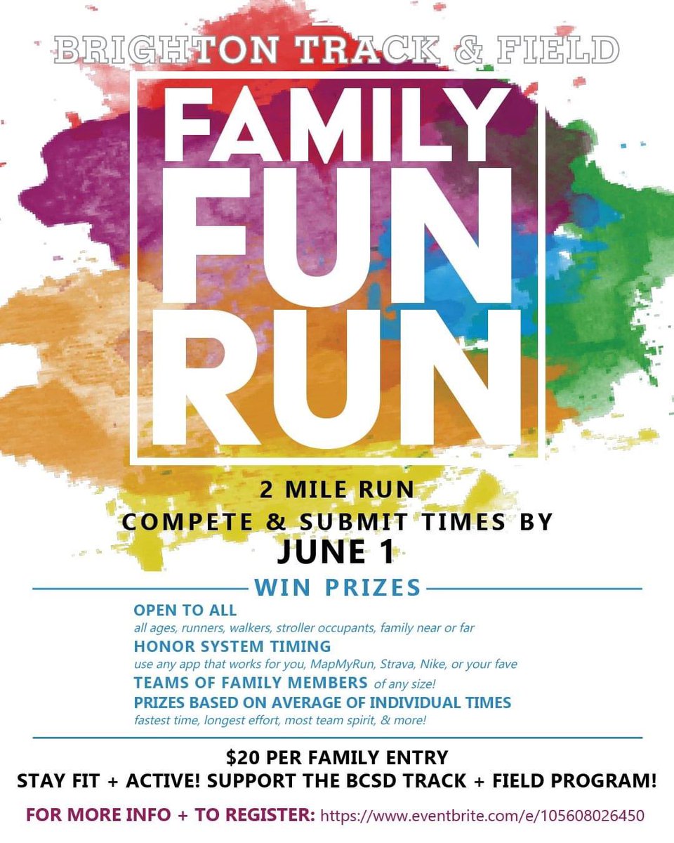 BrightonXCTF's tweet photo. Check this out!  Our XC/TF booster has come up with a great idea to stay connected and add a little competition 😊.  We hope you and your family can will participate and support! Link:  https://t.co/c6ePCayLE0 https://t.co/XVNsiG2J5P
