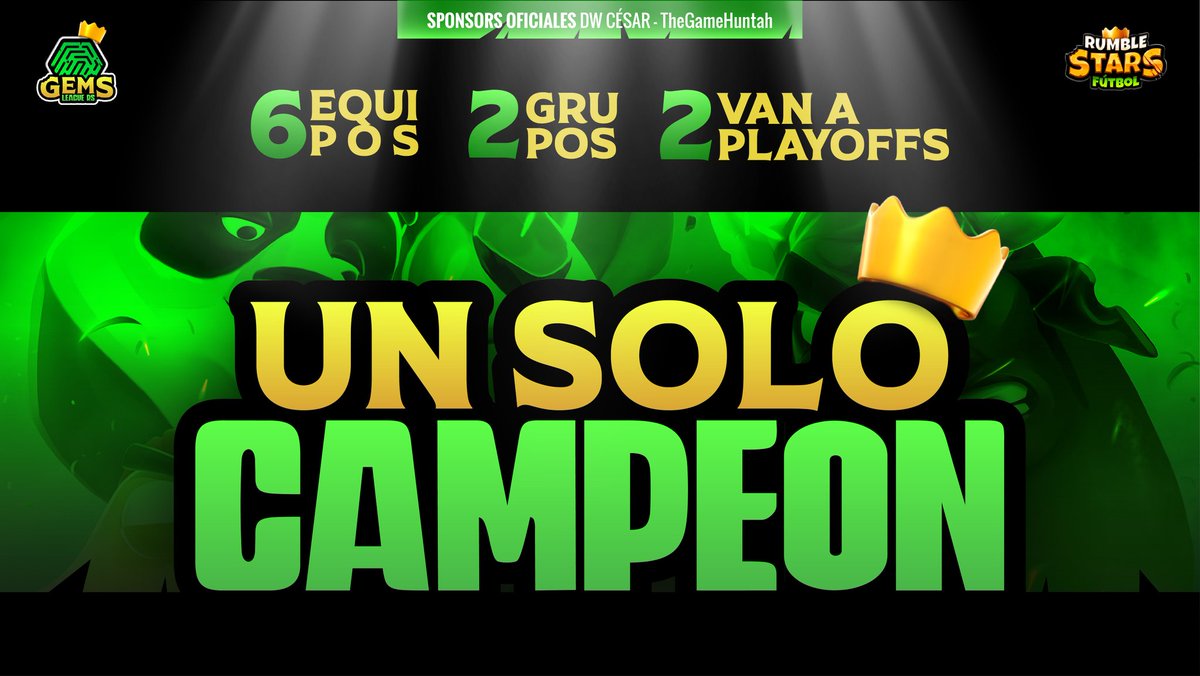 #GLRS

En ésta primera edición 6 equipos lucharán por ser el primer CAMPEÓN 🏆

Serán 4 jornadas a puro <a href="/RumbleStars/">Rumble Stars Football ⚽️</a> ⚽🔥 en VIVO con los mejores creadores de contenido.

Si llegamos a 100 🔃💕: ¡Abrimos las inscripciones! 😏

#ReadyToRumble