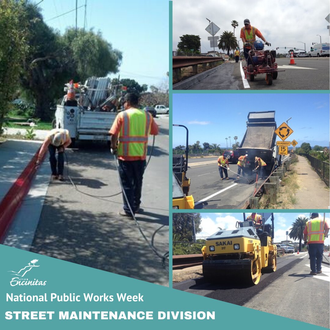 EncinitasGov's tweet photo. The @EncinitasGov Street Maintenance team keeps busy maintaining traffic signals & signs, streetlights, sidewalks, city-owned trees and cleaning off the #CardiffKook. You can rely on this crew to keep things safe no matter the weather! #NPWW #RhythmOfPublicWorks https://t.co/OT4QtvVp6z