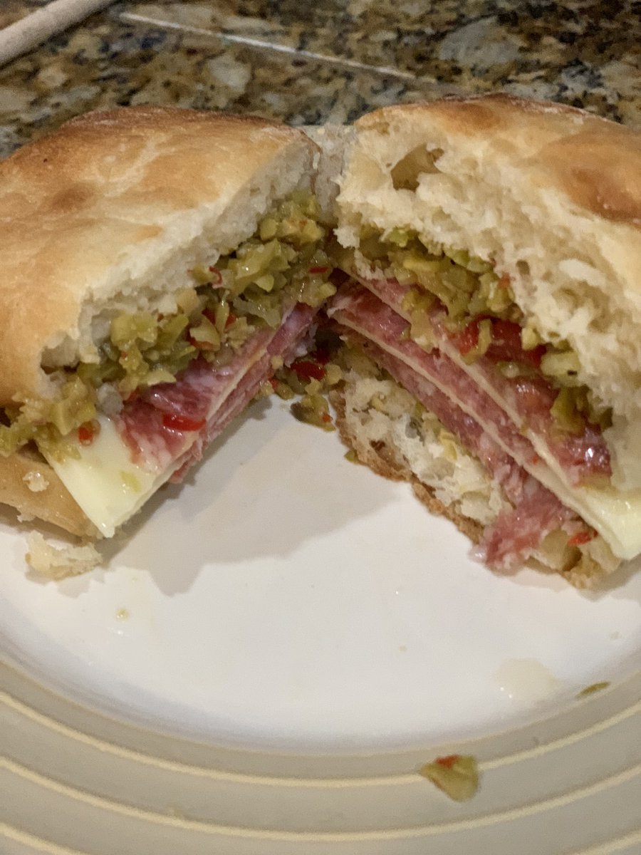 offgridglam's tweet photo. Muffuletta and mufasa sound alike but are not the same .. lol clearly need to expand my supper cooking more often.. next question the boys asked .. is this a Pinterest thing?  No really it’s a classic NOLA sandwich 🤦🏼‍♀️🤷‍♀️ https://t.co/znazBwytx1
