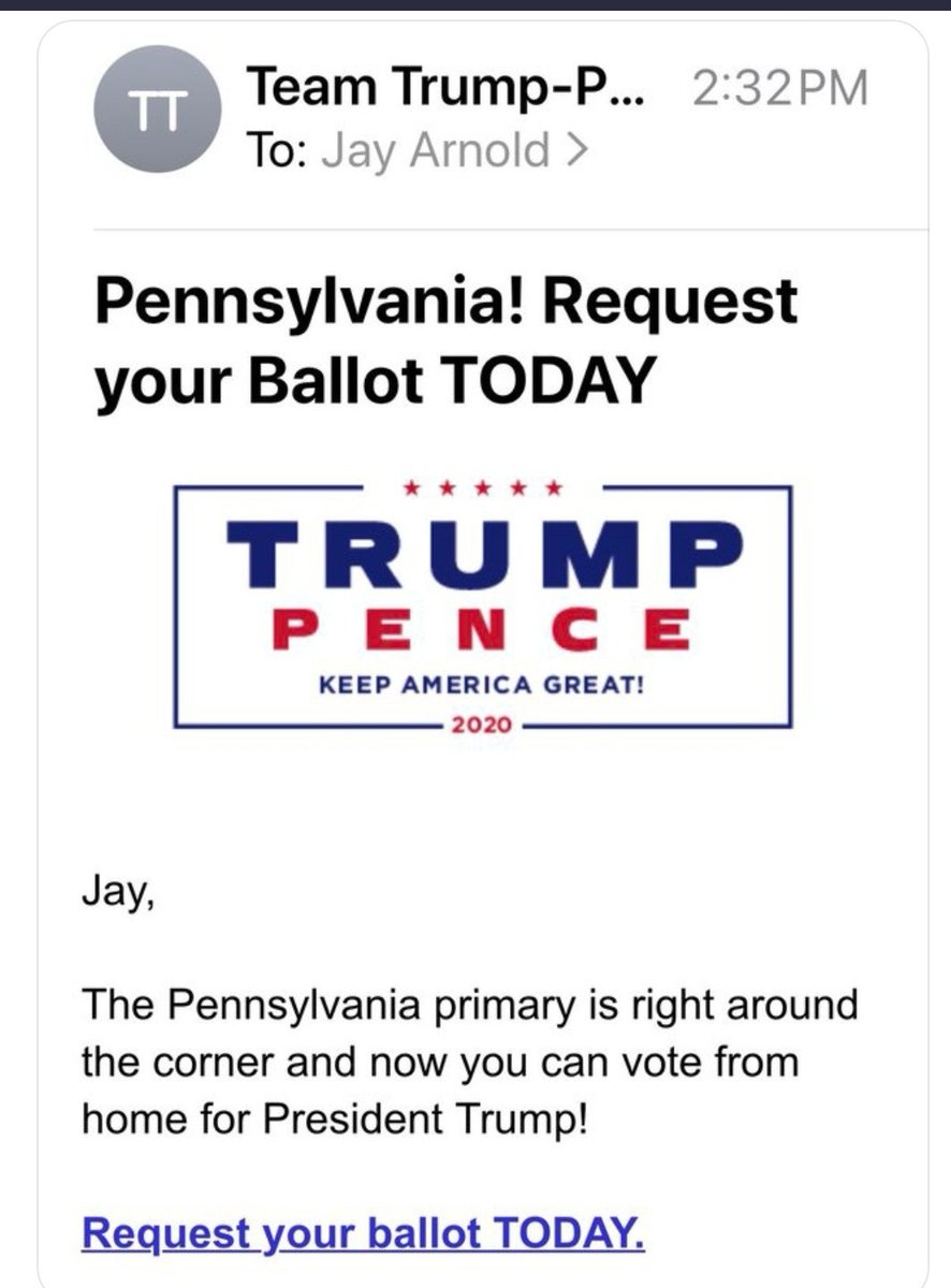 BigArrrr's tweet photo. @briantylercohen All his BULLSHIT about NV & MI mail in voting fraud? This is what was sent out by @realDonaldTrump team to his base this afternoon... #TrumpDeathToll95K #PresidentHypocrite https://t.co/xqwYJFgj0E