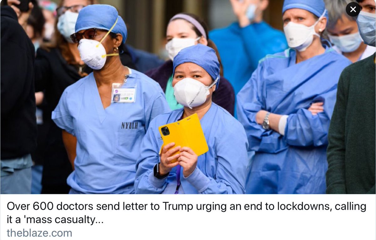 One more thing...

Over 600 doctors send letter to Trump urging an end to lockdowns, calling it a 'mass casualty incident'
#ReopenAmericaNow #OpenAmerica #Coronavirus #DeathsOfDespair 
theblaze.com/news/600-docto…