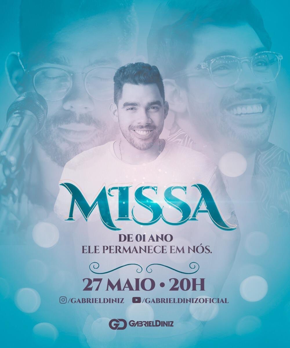 Por isso celebremos a Páscoa dele juntos, com alegria, na certeza de que ele esteja como anjo que é, ao lado de Deus todo poderoso. 🙏🏼 Então será transmitida a missa de um ano de Gabriel Diniz no Instagram dele e no YouTube dia 27/05 às 20h.