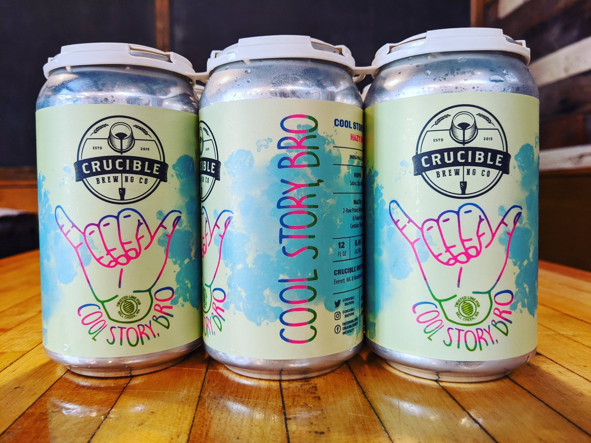 CrucibleBrewCo's tweet photo. Up close and personal with our newest Hazy IPA... "Cool Story, Bro". Part of our Brotating IPA series with the @TwistedLimePub . Canned up and ready for pickup and deliveries tomorrowโค๏ธ๐ป
#coolstorybro #headshot #hazy #wabeer #twistedlime #cruciblebrewing https://t.co/TzxIEcz3f6