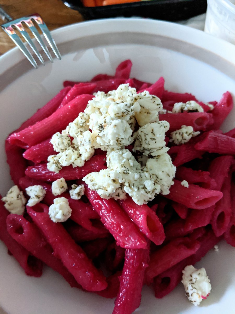 Sam_n_Ike's tweet photo. #TimeToEat with @BegumNadiya Beet and feta pasta! Very summery! I'll be eating it when home alone just like on the show because it wasn't my husband's favorite - more for me! https://t.co/cqnWzHvieP