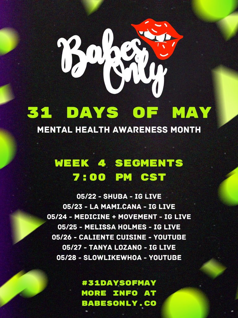 eviethecool's tweet photo. WOW WE ARE IN OUR FOURTH WEEK OF MAY.
check out the @BabesOnlyFun #31daysofmay line up:
https://t.co/HsnZ0xNAP8 💋
#mentalhealthawarenessmonth #babesonly https://t.co/CHvx89rnnh