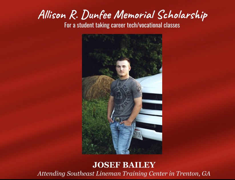 DunfeeAllison's tweet photo. The Allison R. Dunfee Memorial Scholarship selection committee would like to congratulate Josef Bailey for being selected as the inaugural recipient of the Allison R. Dunfee Scholarship. We wish Josef the best of luck in his future endeavors! @UnionLocalHS https://t.co/SNWOMn2i7e
