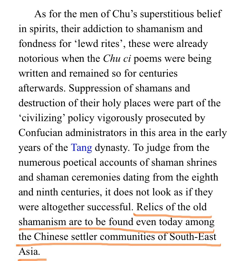 Good morning! The South were otherized lol ~shamans and spirits~ And yes, specifically Southeast Asian Chinese communities still have relics of old religion. Look up tangkee [spirit medium].