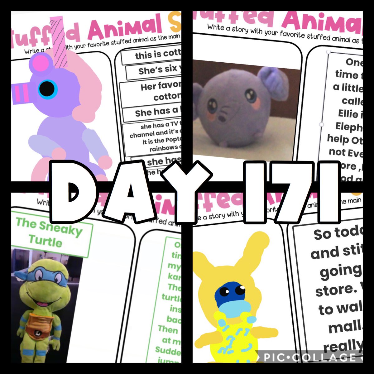 ms_v_rusd's tweet photo. Day 171/180: Day 44 of remote learning. Today we started our countdown to the end of school. We were challenged to write a story about our favorite stuffed animals. So cute! #180DaysInFirstGrade #Jellick #WeAreRUSD https://t.co/Xe54pZ5xCo
