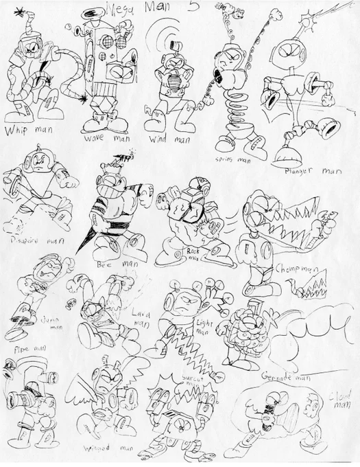 Ready to see some embarassing Mega Man fan robot masters from my youth? Too bad, here they are: 