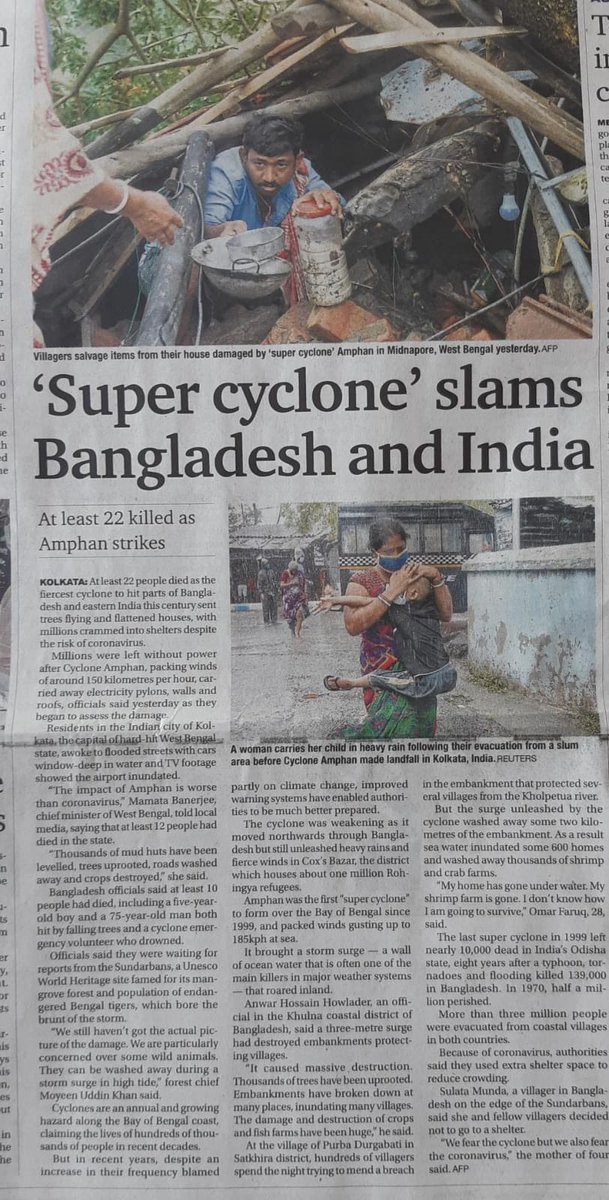 Isrbasu's tweet photo. In #solidarity with the peoples of these hardest-hit #communities caused by #CycloneAmphan in #Bangladesh &amp; #India. Our #prayers &amp; #thoughts are with you all: building #resilience, supporting #relief efforts and strengthening #rahabilitation plans! #WMO #unescap #Kolkata🙏🏡🌏 https://t.co/abLtd5F11I