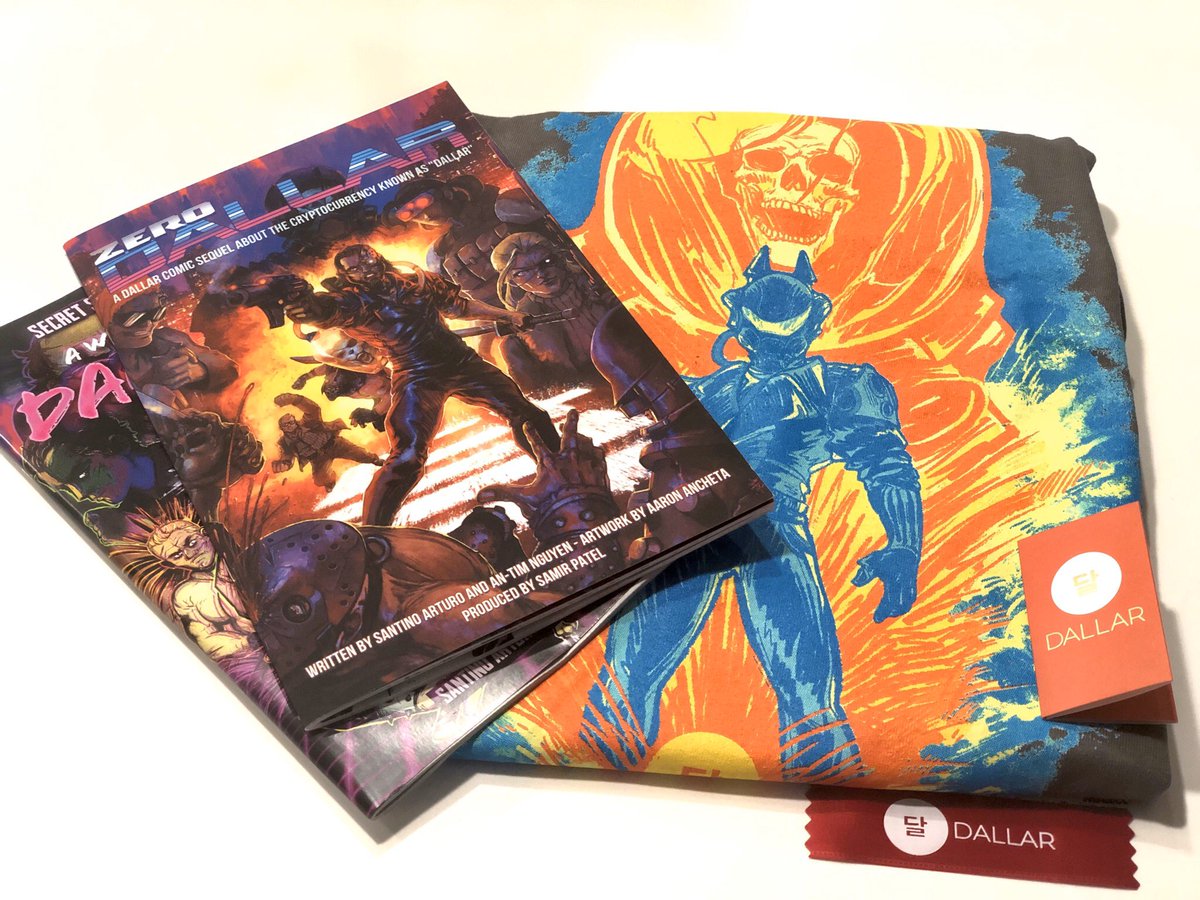 JarlanPerez's tweet photo. Just got my @DallarCoin swag pack! The quality of this comic book is unreal! Like I can’t event describe how it feels, silk or suede or paper of the gods. Thanks @AnTimNguyen and the Dallar crew. The meme game is strong. It would have been amazing to hand these out at GDC. https://t.co/rZ2DNGj4uS