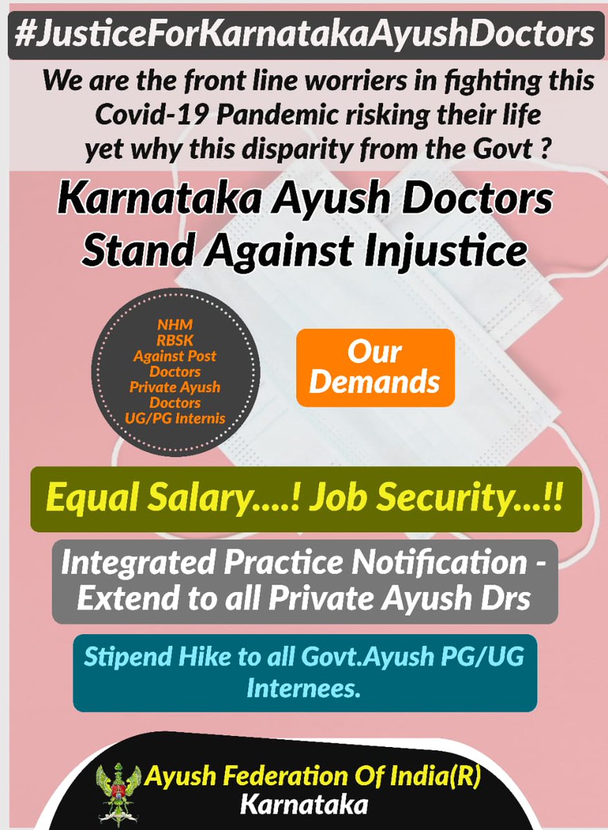 noola_sharanu's tweet photo. #JusticeForKarnatakaAyushDoctors  
#karnatakaayushstipendhike

ಕರ್ನಾಟಕ ಆಯುಷ್ ವೈದ್ಯರ ಬೇಡಿಕೆಗಳನ್ನು ಈಡೇರಿಸಿ.... 

@CMofKarnataka
@sriramulubjp
@BSYBJP
@nimmasuresh
@BSBommai
@suvarnanewstv
@tv9kannada
@prajavani
@KannadaPrabha
@VVani4U
@VishwavaniNews https://t.co/IL6ECy0IxO