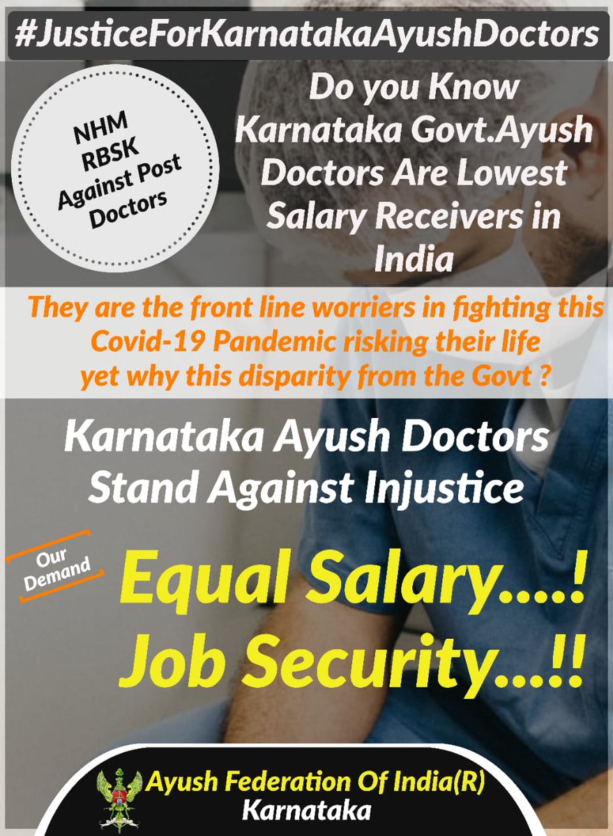 DrkareyyaswamyH's tweet photo. #JusticeForKarnatakaAyushDoctors  

@CMofKarnataka
@sriramulubjp
@BSYBJP
@nimmasuresh
@BSBommai

ಕರ್ನಾಟಕ ಆಯುಷ್ ವೈದ್ಯರ ಬೇಡಿಕೆಗಳನ್ನು ಈಡೇರಿಸಿ.... 

@suvarnanewstv
@tv9kannada
@prajavani
@KannadaPrabha
@VVani4U
@VishwavaniNews https://t.co/lSErkQYt2s https://t.co/Q7DGQ6hTJ6
