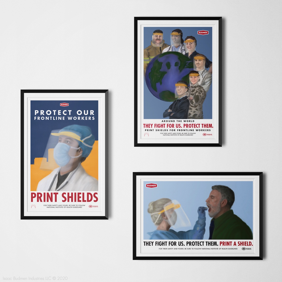 Dedicated to the selfless acts of healthcare workers during COVID-19, we are offering limited edition 11 x 17 face shield posters. 10% of proceeds will go to producing PPE for frontline workers. budmen.com/store/face-shi…
