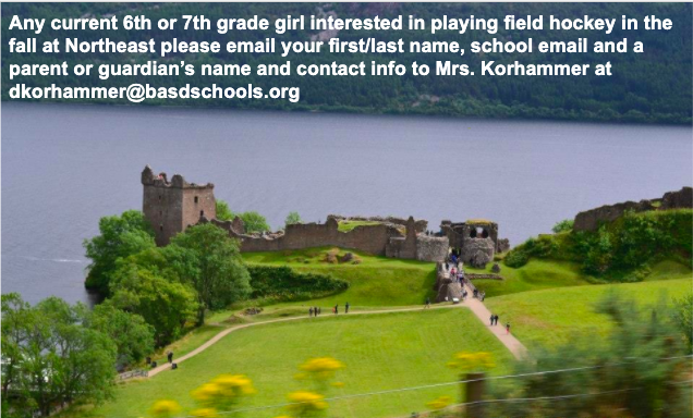 rschaffrick's tweet photo. Any current 6th or 7th grade girl interested in playing field hockey in the fall at Northeast please email your first/last name, school email and a parent or guardian’s name and contact info to Mrs. Korhammer at dkorhammer@basdschools.org https://t.co/dqrDQsw982