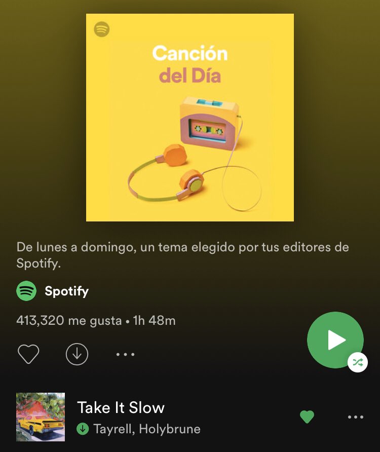 🌴 Take it slow ft. <a href="/holybrune/">Holybrune</a> es canción del día en <a href="/SpotifyMexico/">Spotify Mexico</a> ! 🌴Gracias por el support! ❤️

- open.spotify.com/user/spotify/p…