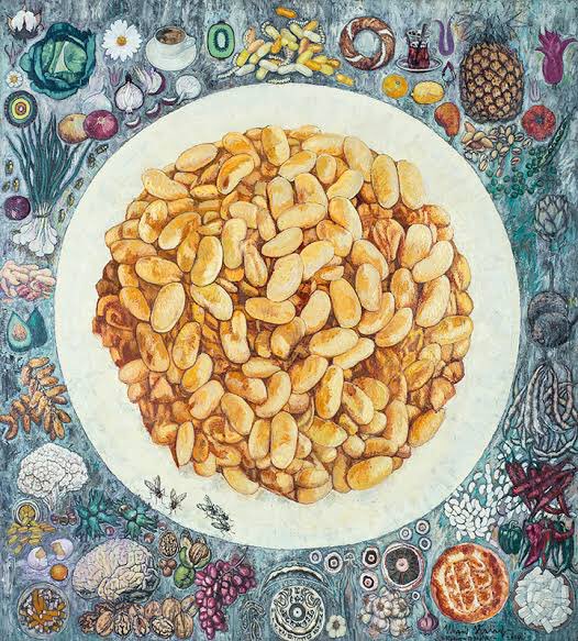 İlhami Atalay, “Kuru Fasulye”, 2014. Sultanahmet'te işlek iki restoranın arasındaki sanat galerisine kimse uğramayınca bu tabloyu yaparak galerinin önüne koyan,böylece halkı sanata daveteden sanatçı,”Bizim toplum için kuru fasulye her şey, sanat hiçbir şeydir” diyerek sitem eder.