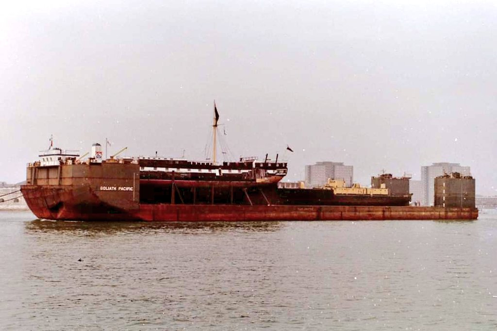 I'm 1984 she was sold from MoD service to be restored to her original M.33 build.She then moved to Hartlepool, transported along with retired Foudryant, now HMS Trincomalee. Several years later she was towed back to Portsmouth and was moored in Basin No.1 in  @HMNBPortsmouth.